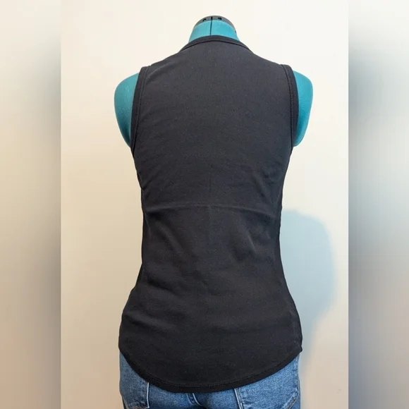 a.n.a womens tank top Large fitted ribbed knit black crew neck stretchy - Picture 2 of 2